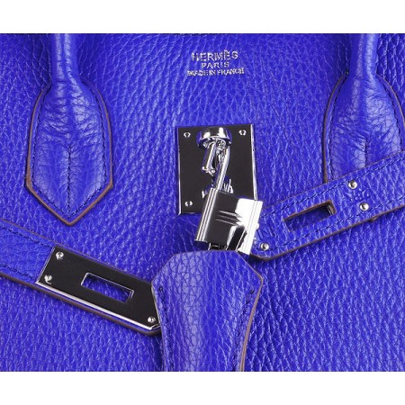 Hermes 6089 Birkin 35CM Tote Bag Blue Clemence Leather Silver